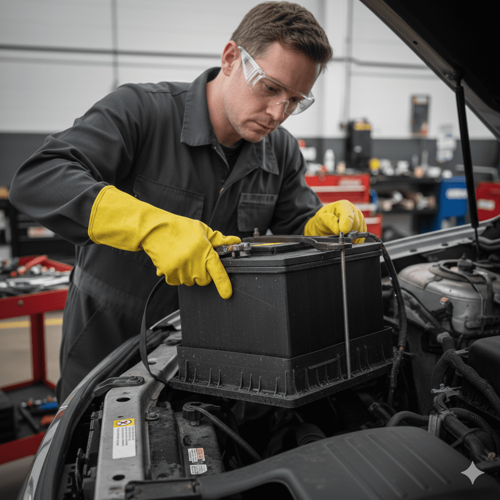 Professional replacement of a corroded car battery