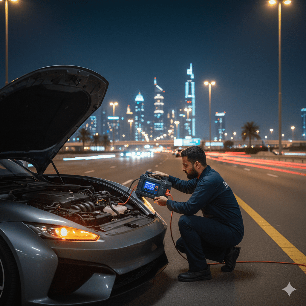 emergency dead battery jumpstart Dubai
