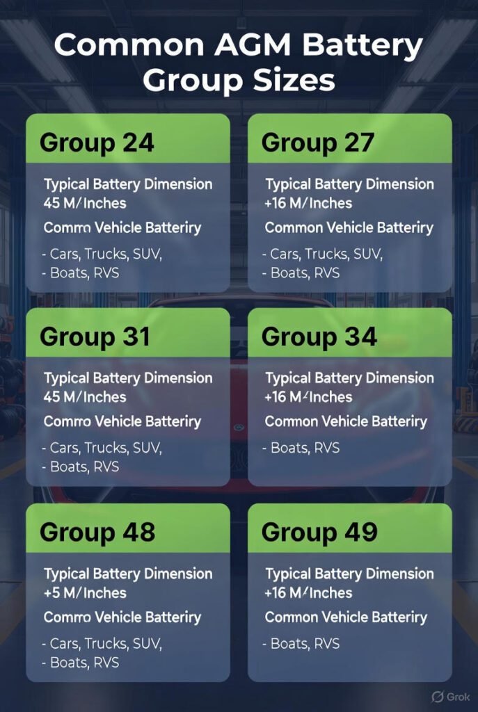 Common AGM Automotive Battery Group Sizes Chart