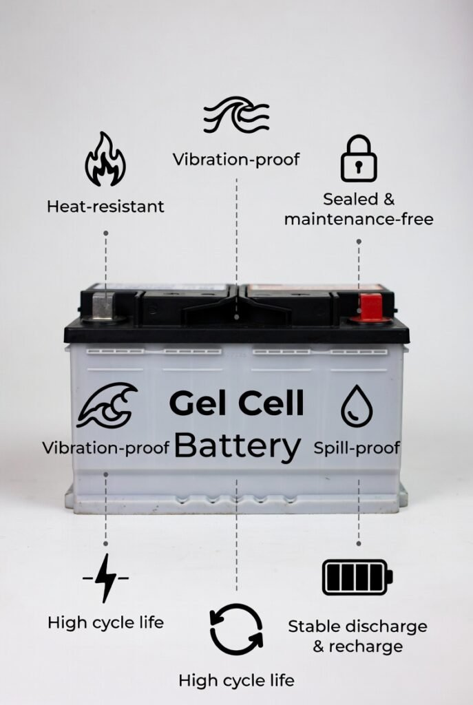 The Gel Cell Battery uses a gelled electrolyte instead of liquid acid, providing superior stability, safety, and durability. This design makes gel batteries highly resistant to heat, vibration, and leakage—key advantages for vehicles operating in Dubai’s hot climate and mixed road conditions.