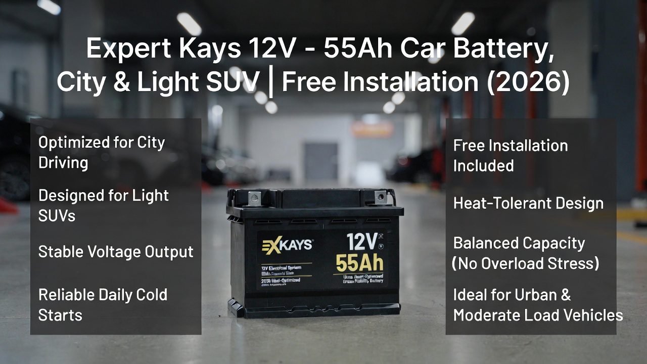 Expert Kays 12V – 55Ah Car Battery (City & Light SUV)-Free Installation Car Battery Replacement (2026)