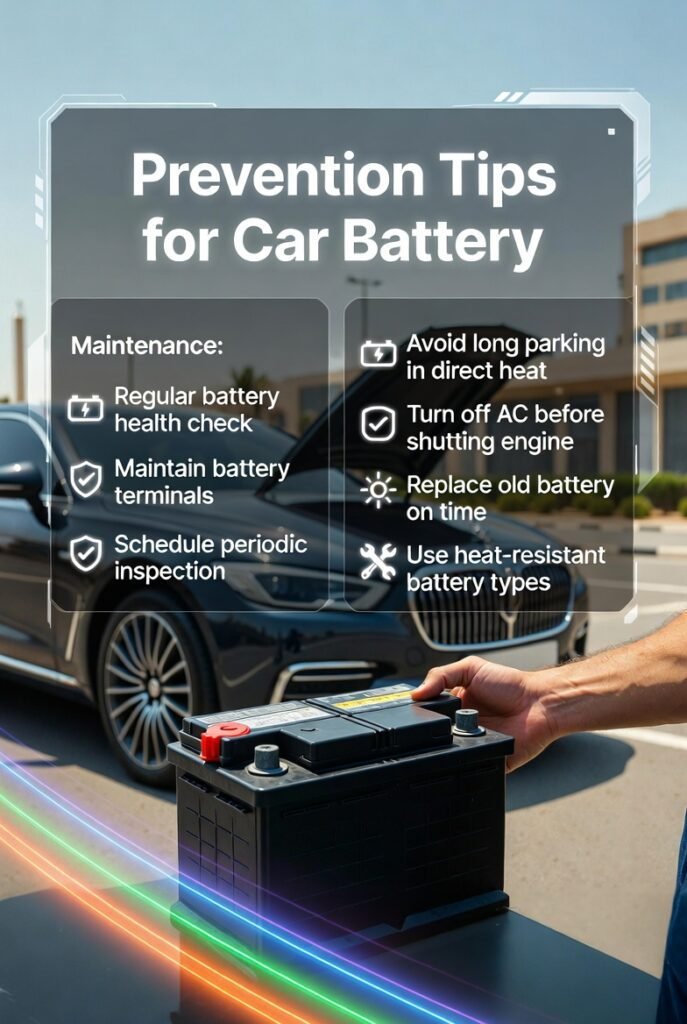 Car battery prevention tips in Dubai including maintenance and heat protection