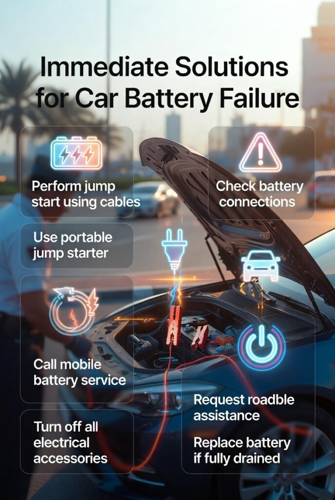 Immediate solutions for dead car battery with jump start and mobile service options
