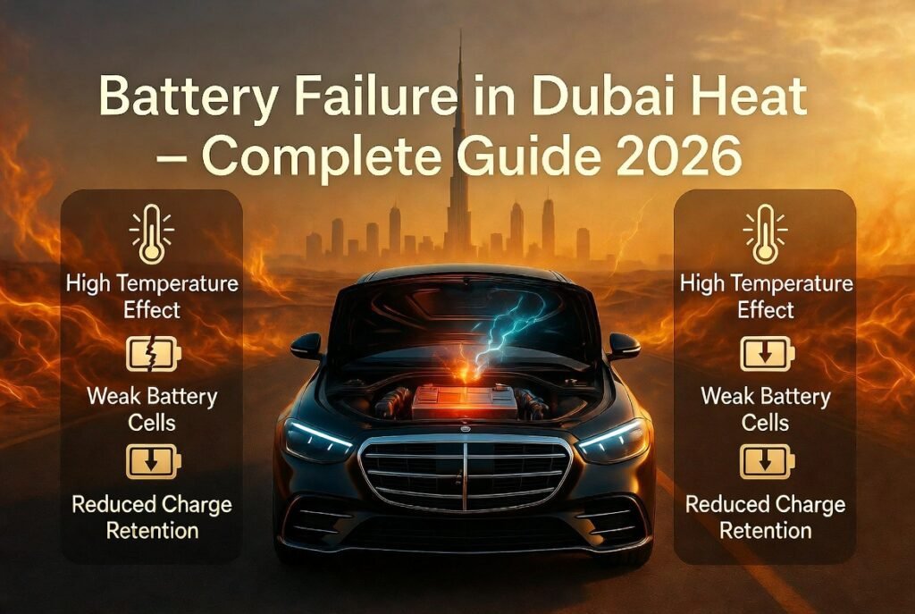 Car battery failure in Dubai heat showing weak battery cells and reduced charge retention due to high temperature