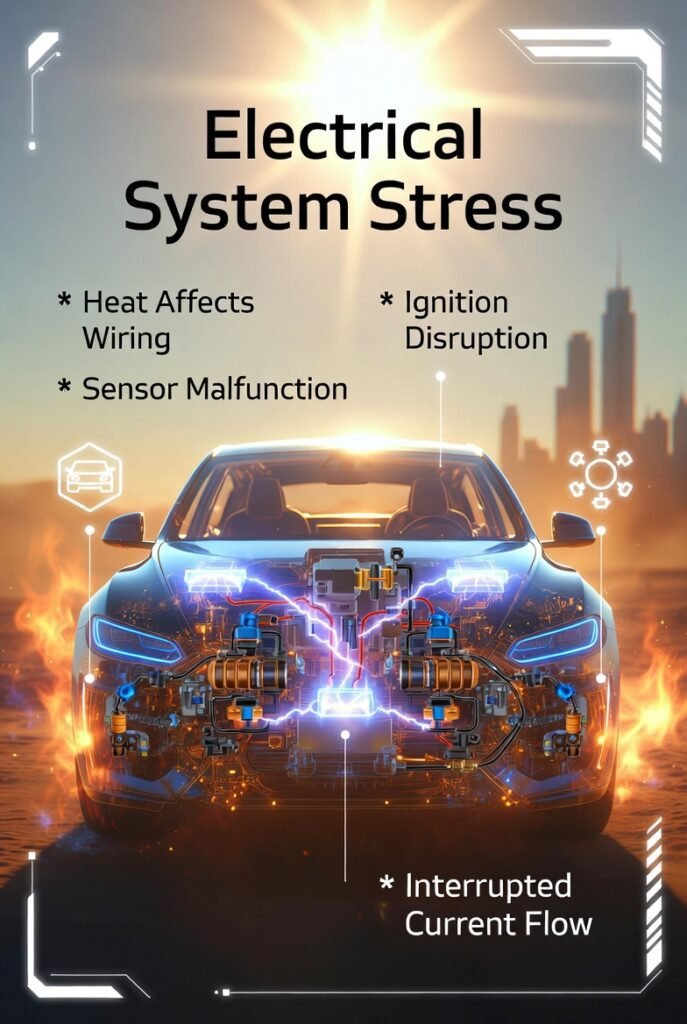 Car electrical system affected by extreme heat causing wiring and ignition disruption