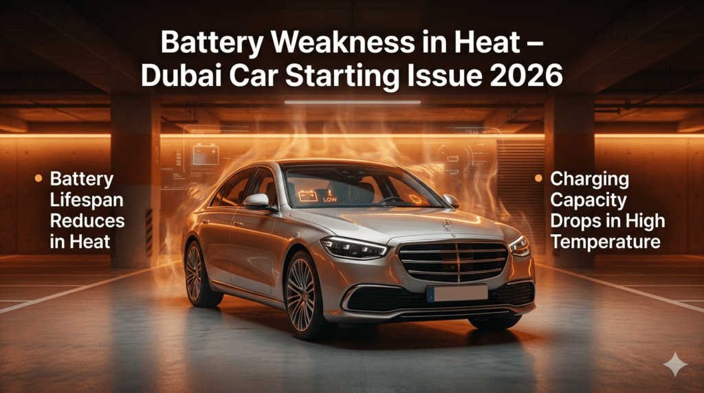 Car battery weakness in Dubai underground heat showing reduced lifespan and charging capacity due to high temperature.
