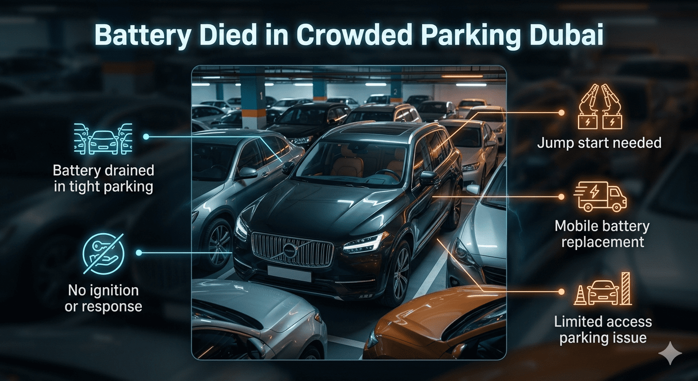 Battery Died in Crowded Parking Dubai