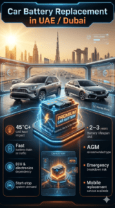 Read more about the article Fastest Premium & Genuine Toyota RAV4 & Honda Civic Car Battery Replacement in Dubai