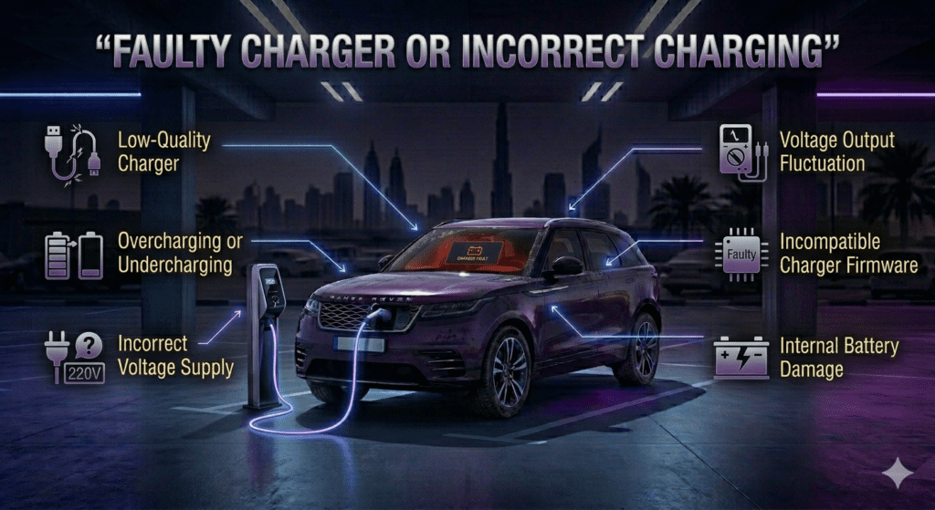 Faulty charger or incorrect charging causing car battery issues with low quality charger and wrong voltage