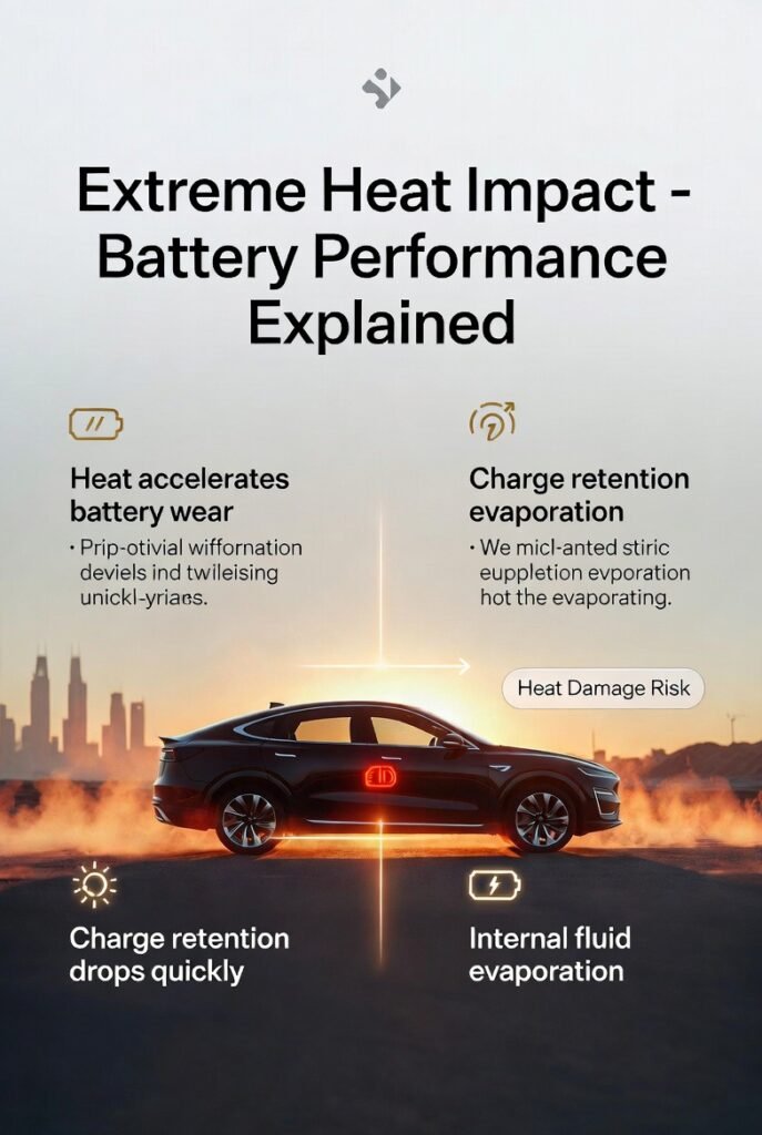 Car battery affected by extreme Dubai heat with infographic explanation