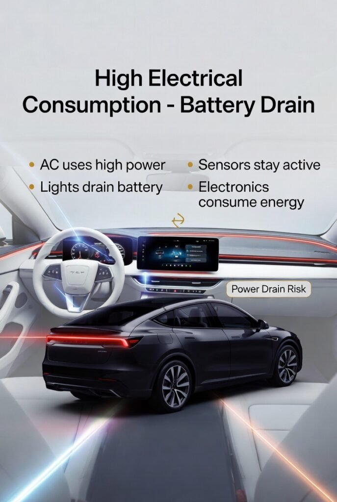 Car battery draining due to high electrical consumption with AC and electronics active