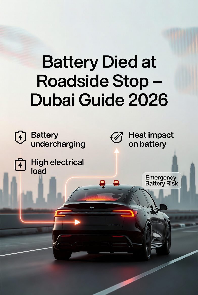 Car battery died at roadside in Dubai with infographic explanation