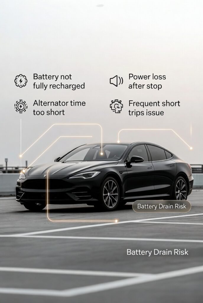 Car battery issue caused by short distance driving with infographic explanation
