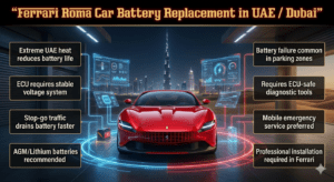 Read more about the article Ferrari Roma Car Battery Replacement in UAE / Dubai – Fast Emergency On-Site Service ⚡ 24/7