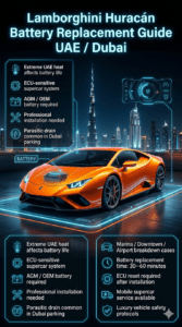 Read more about the article Lamborghini Huracán Car Battery Replacement in UAE / Dubai – Fast Mobile Service 24/7