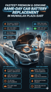 Read more about the article Fastest Premium & Genuine Same-Day Car Battery Replacement in Muwailah Plaza East
