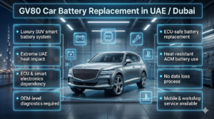Read more about the article Genesis GV80 Battery Replacement Dubai | Fast Mobile AGM Service UAE (24/7)