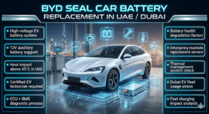 Read more about the article BYD Seal Car Battery Replacement in Dubai | Fast 24/7 Mobile Service UAE