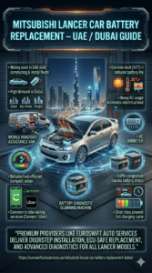 Read more about the article Fastest Mitsubishi Lancer Car Battery Replacement in Dubai / UAE 2026 – Mobile Service, Genuine Battery & Instant On-Site Support