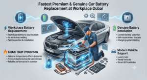Read more about the article Fastest Premium & Genuine Car Battery Replacement at Workplace Dubai