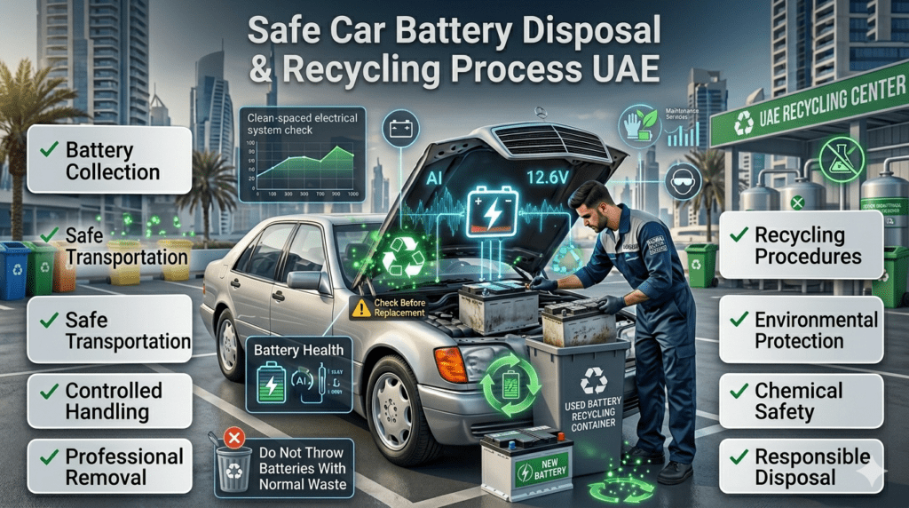 Safe car battery disposal and recycling process with professional battery collection, transportation, and environmental protection methods