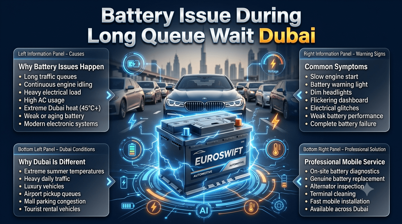 Battery Issue During a Long Queue Wait in Dubai? Get 24/7 Emergency Car Battery Replacement
