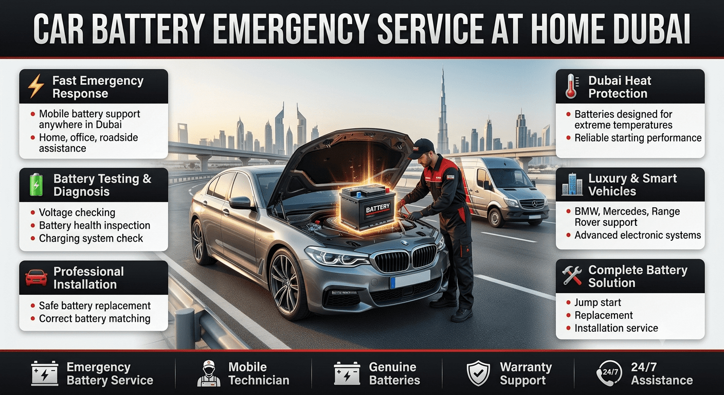 Car Battery Emergency Service at Home Dubai – Fast 24/7 Battery Replacement