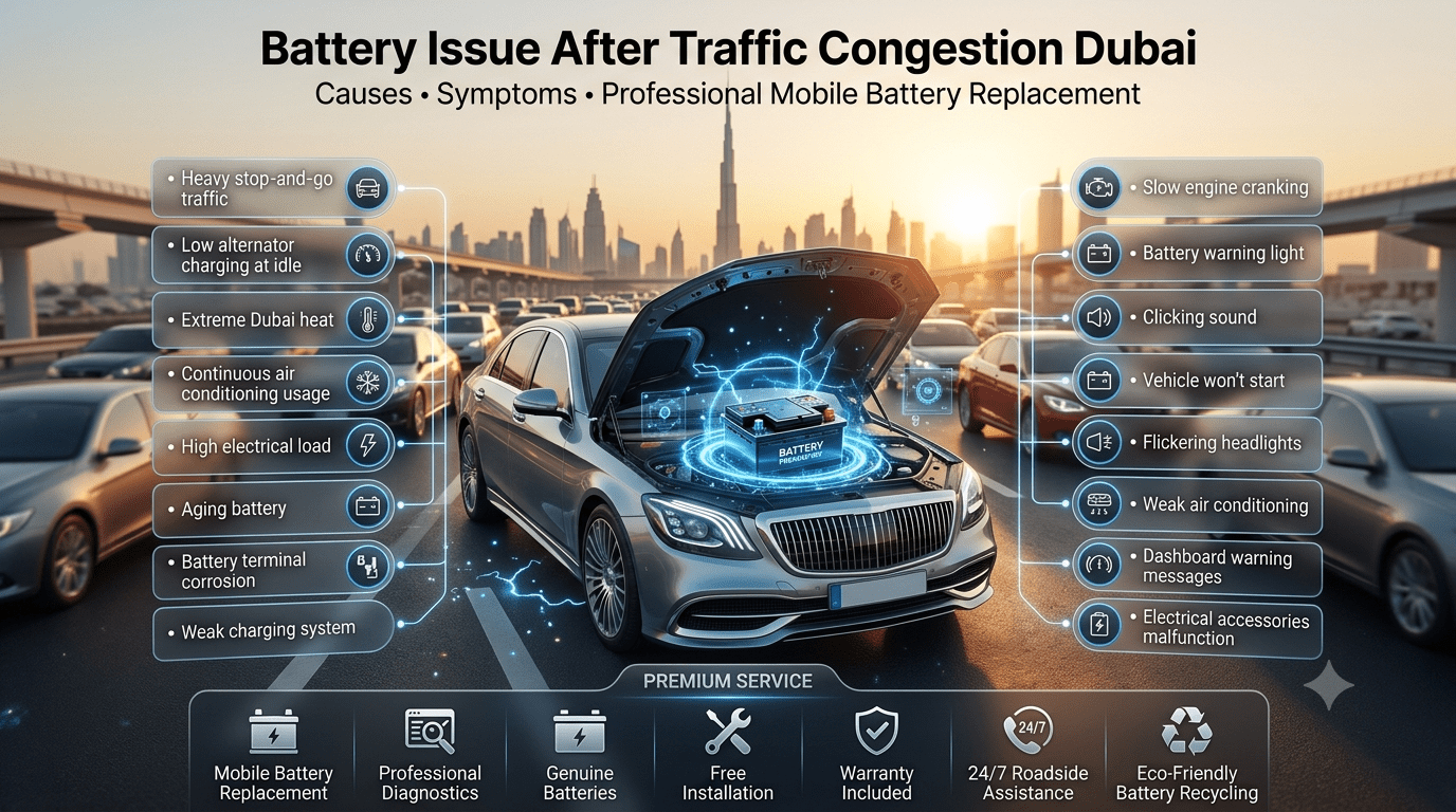 Battery Issue After Traffic Congestion Dubai – Get Fast 24/7 Battery Replacement
