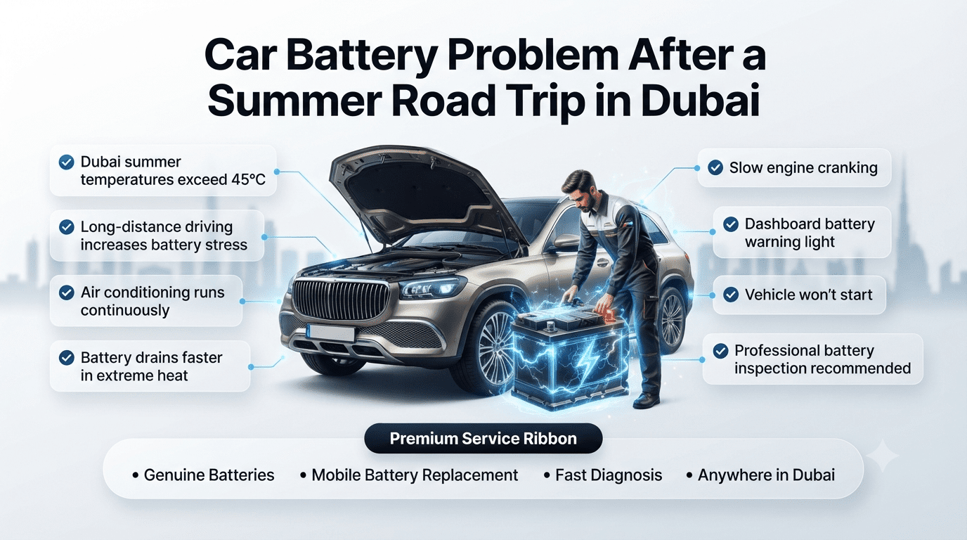 Car Battery Problem After Summer Road Trip in Dubai? Causes, Warning Signs & Fast Solutions