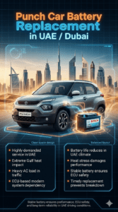 Read more about the article Punch Car Battery Replacement in UAE / Dubai – 24/7 Fast Mobile Service at Your Location