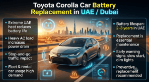 Read more about the article Toyota Corolla Car Battery Replacement in UAE / Dubai – Fast, Cheap & 24/7 Service Near You