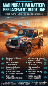 Read more about the article Mahindra Thar Car Battery Replacement in Dubai UAE – 24/7 Fast Mobile Service & On-Site Installation