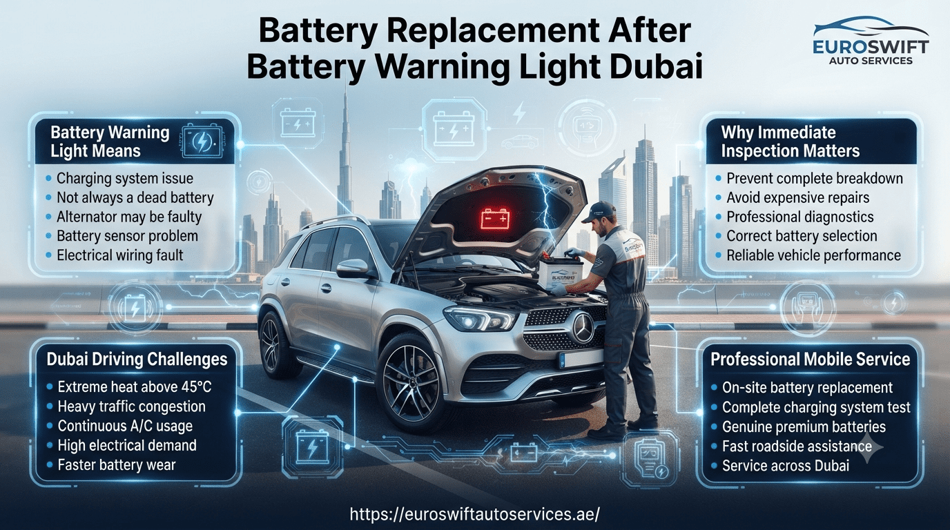 Battery Warning Light On While Driving? Fast Battery Replacement Dubai