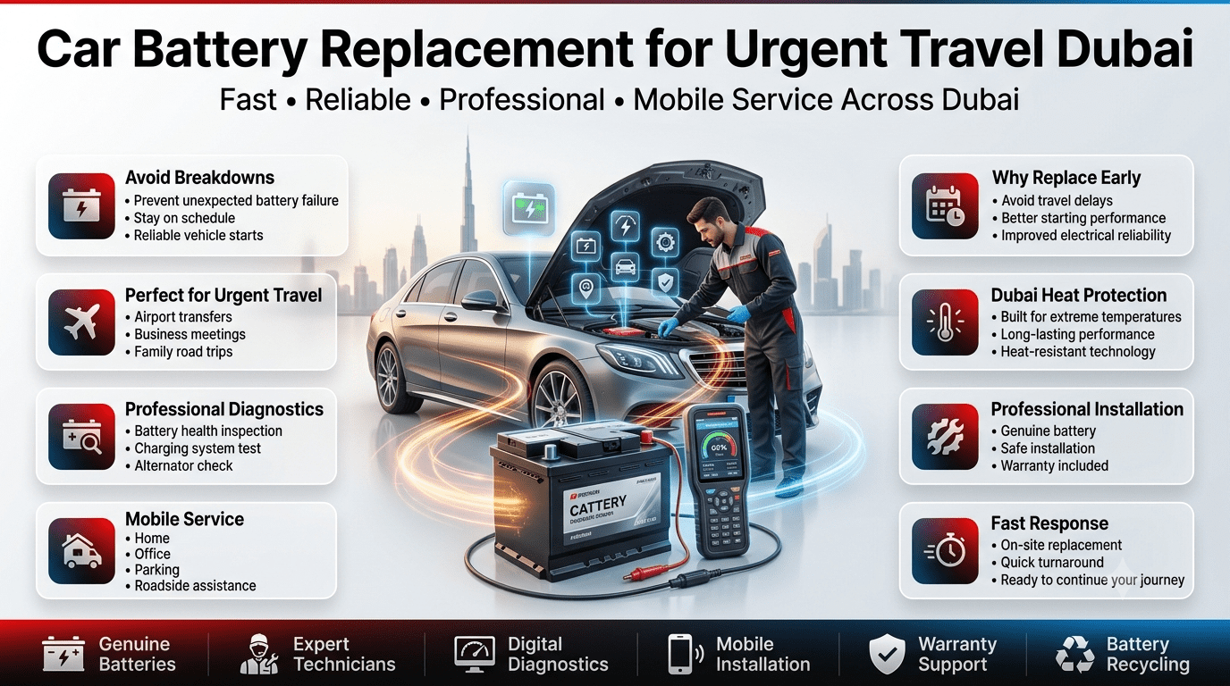 Battery Replacement for Urgent Travel Dubai – Fast 24/7 Mobile Service