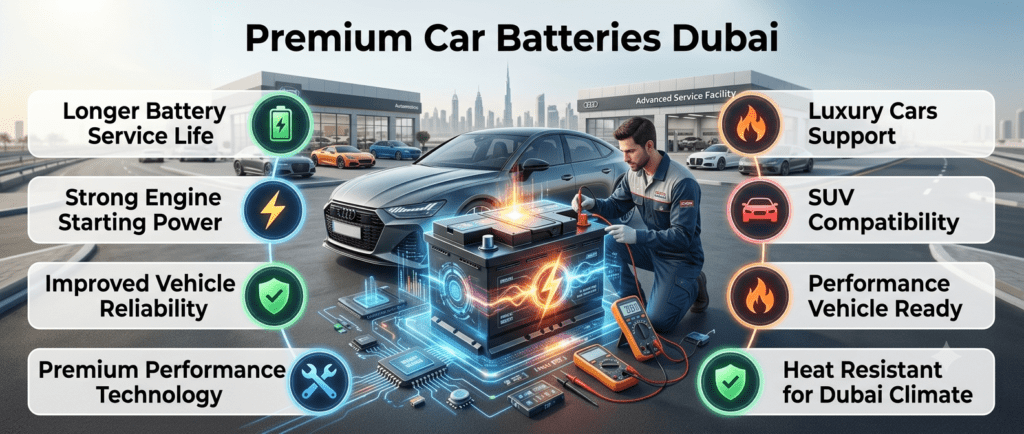 Premium car batteries Dubai providing strong starting power, longer life, and reliable performance for luxury vehicles.