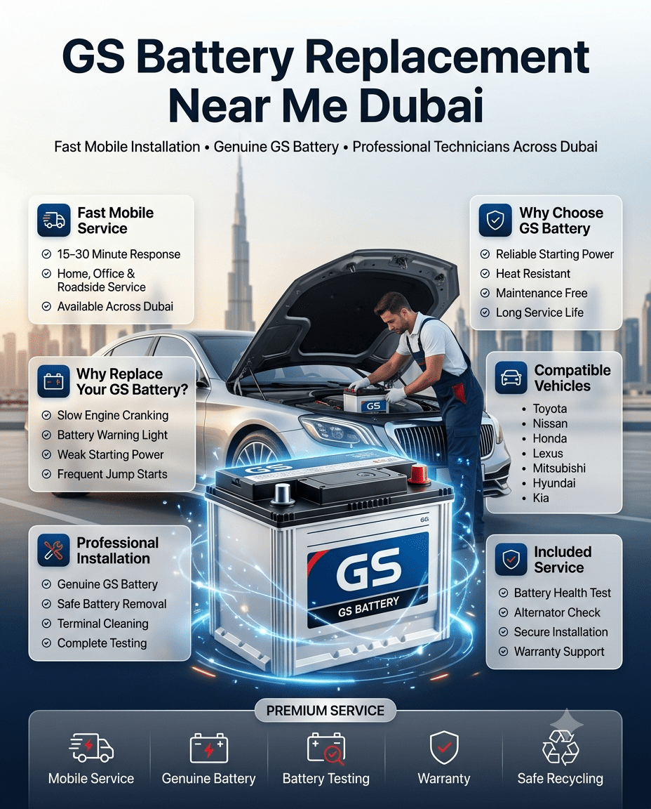 Professional GS Battery Replacement Near Me Dubai with Fast Mobile Service