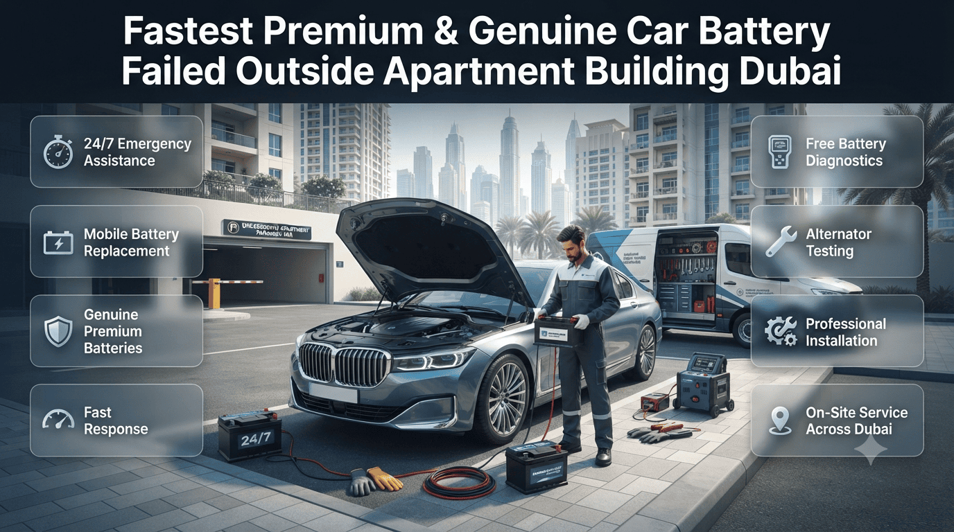 Fastest Premium & Genuine Car Battery Failed Outside Apartment Building Dubai