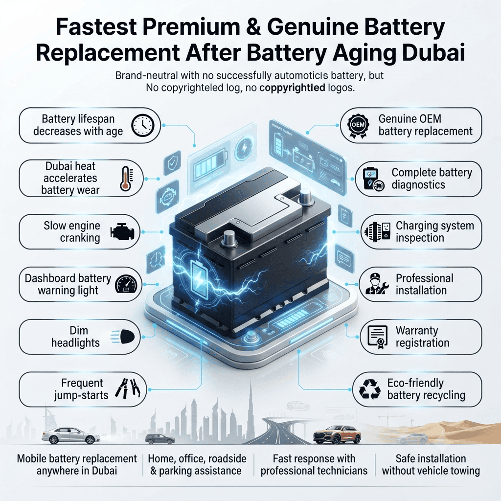 Fastest Premium & Genuine Battery Replacement After Battery Aging Dubai