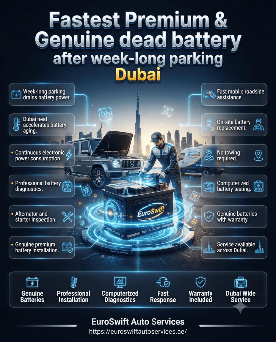 Fastest Premium & Genuine dead battery after week-long parking Dubai