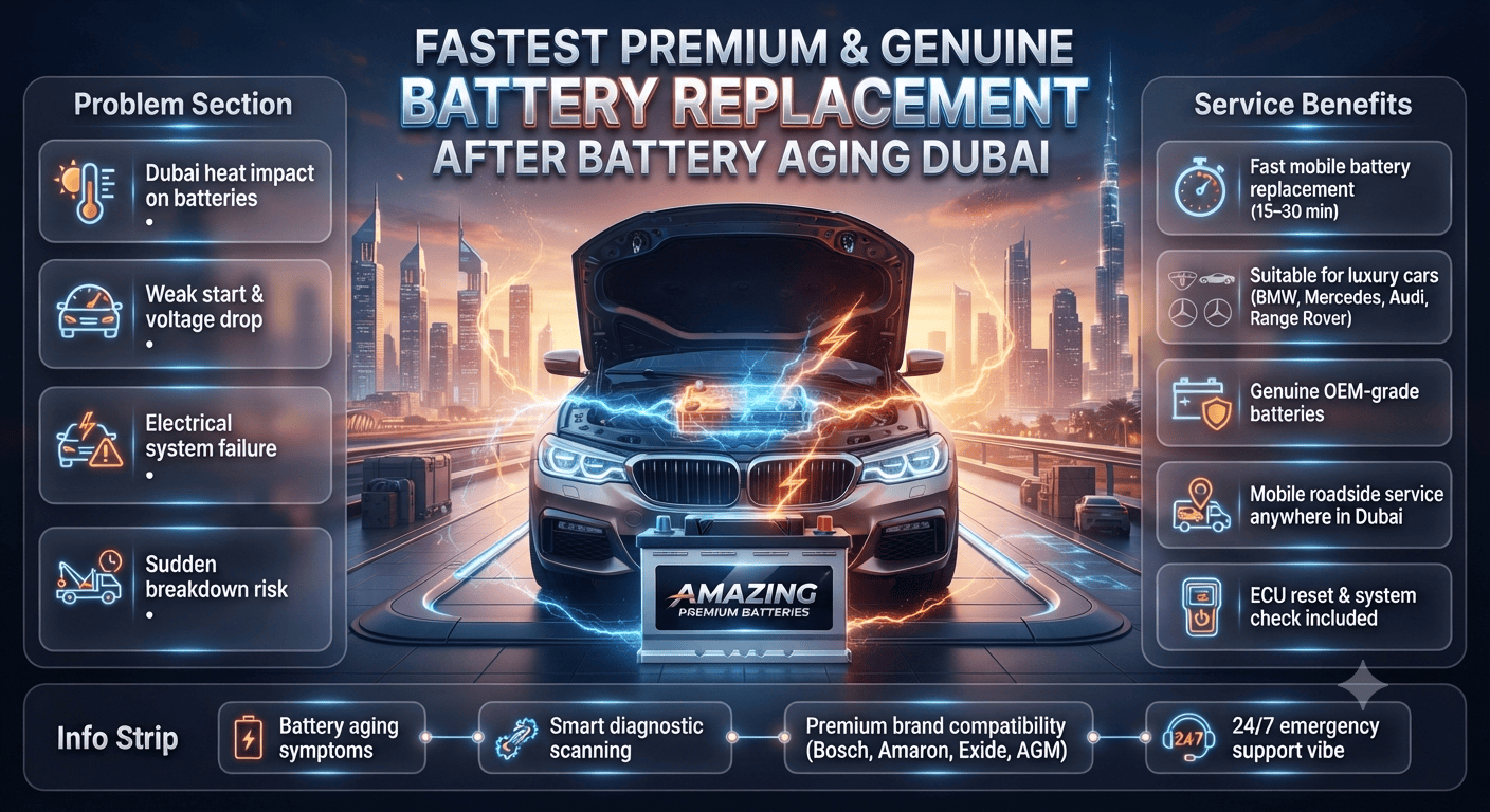 Fastest Premium & Genuine battery replacement after battery aging Dubai