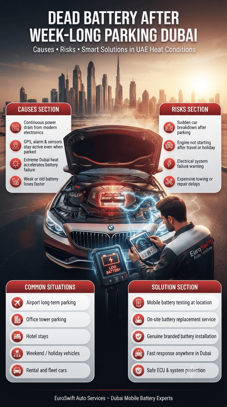 Fastest Premium & Genuine Dead Battery After Week-Long Parking Dubai