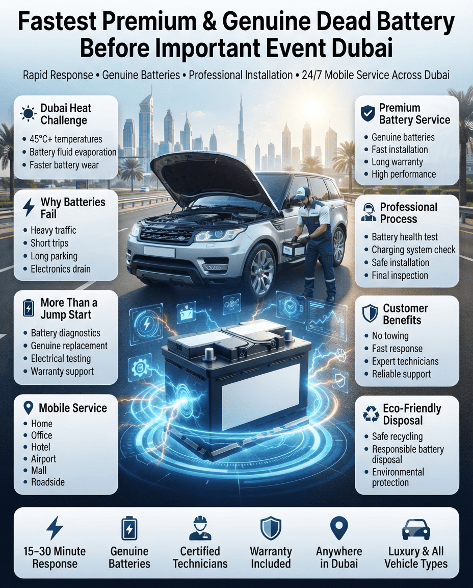 Fastest Premium & Genuine Dead Battery Before Important Event Dubai