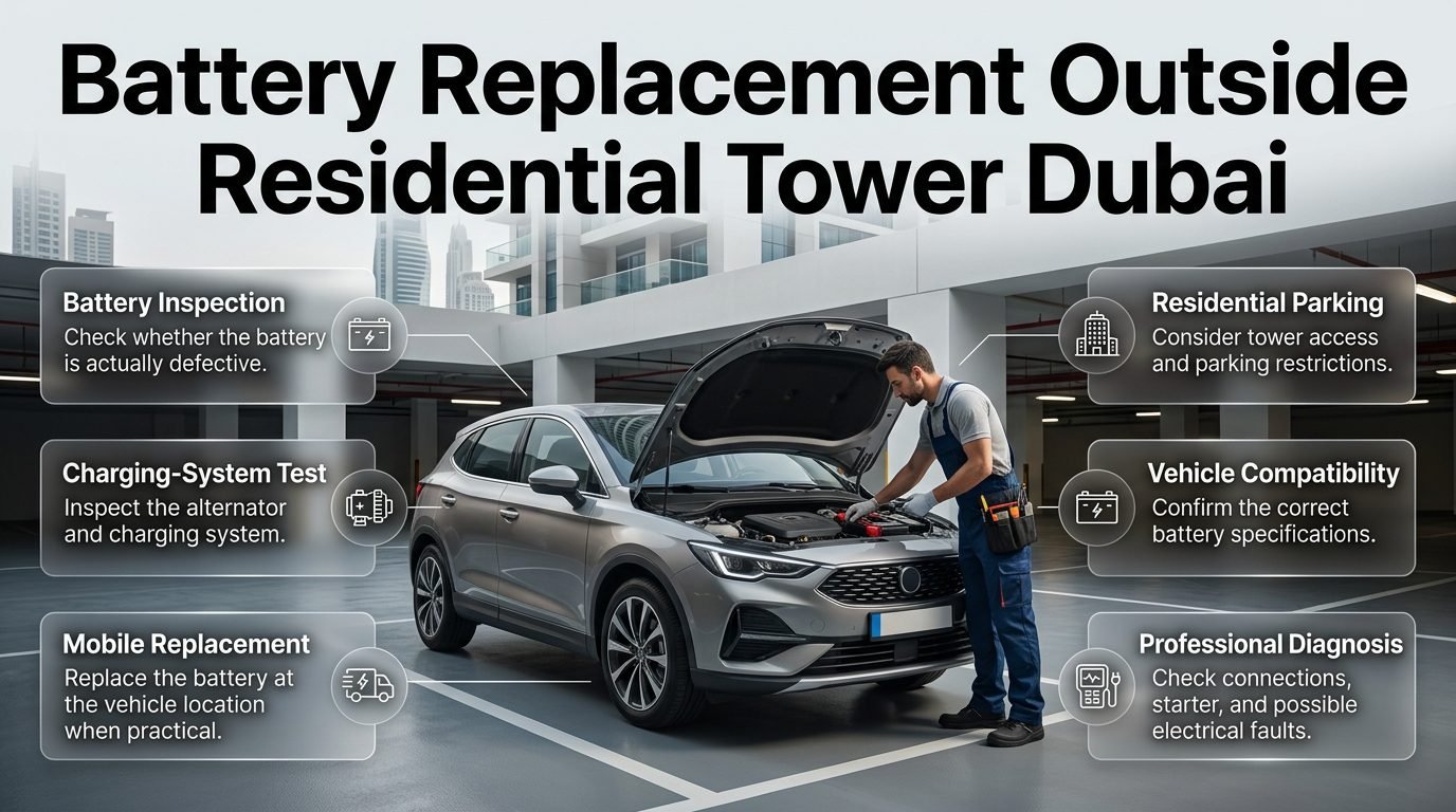 Battery Replacement Outside Residential Tower Dubai