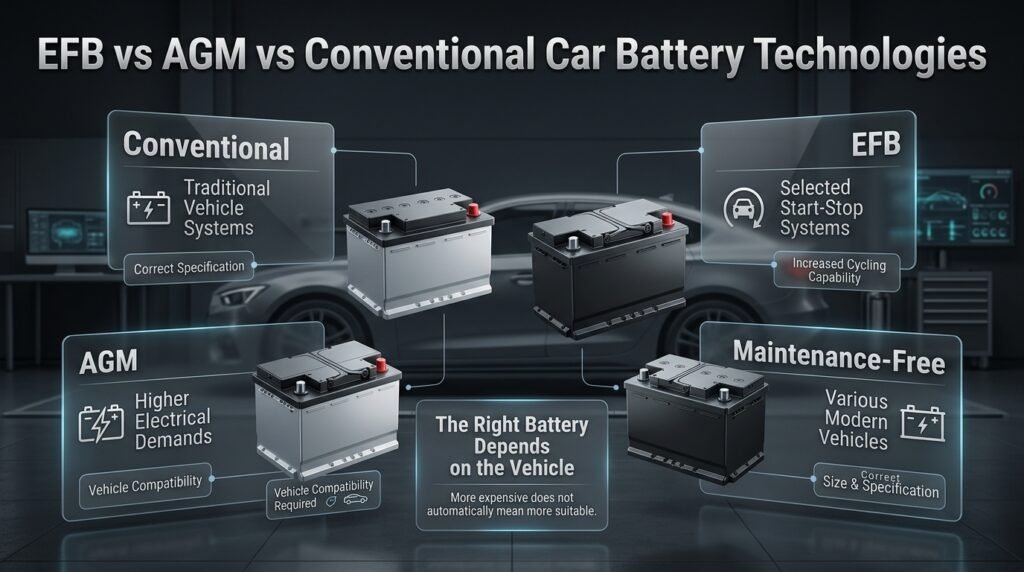 Car battery health connected to the starter motor, alternator, engine, wiring, grounding, cooling, lighting, and electronic systems.