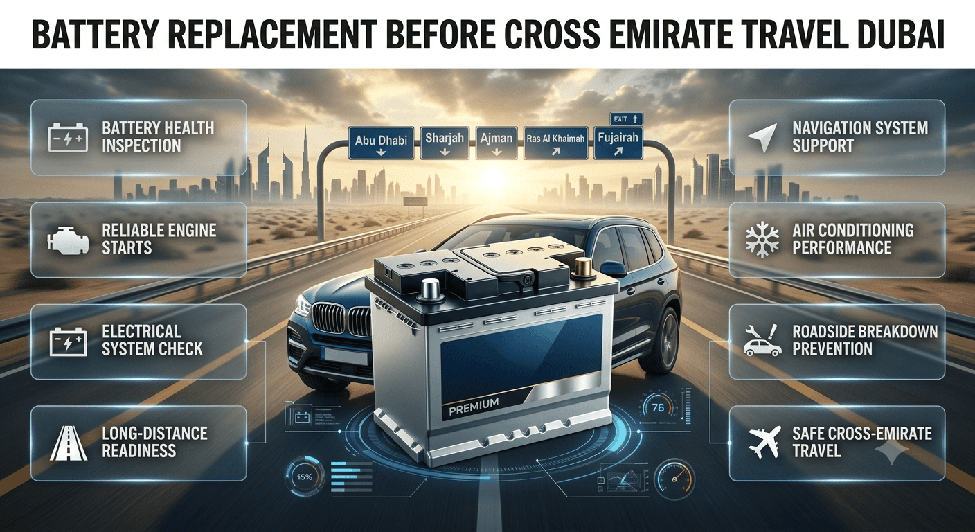 Battery Replacement Before Cross Emirate Travel Dubai