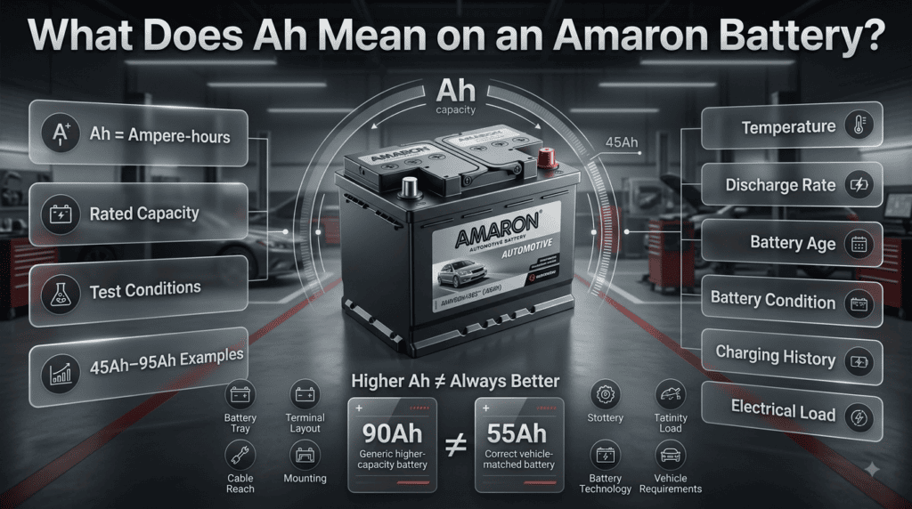Amaron battery Ah capacity explained with battery size, capacity and vehicle compatibility indicators