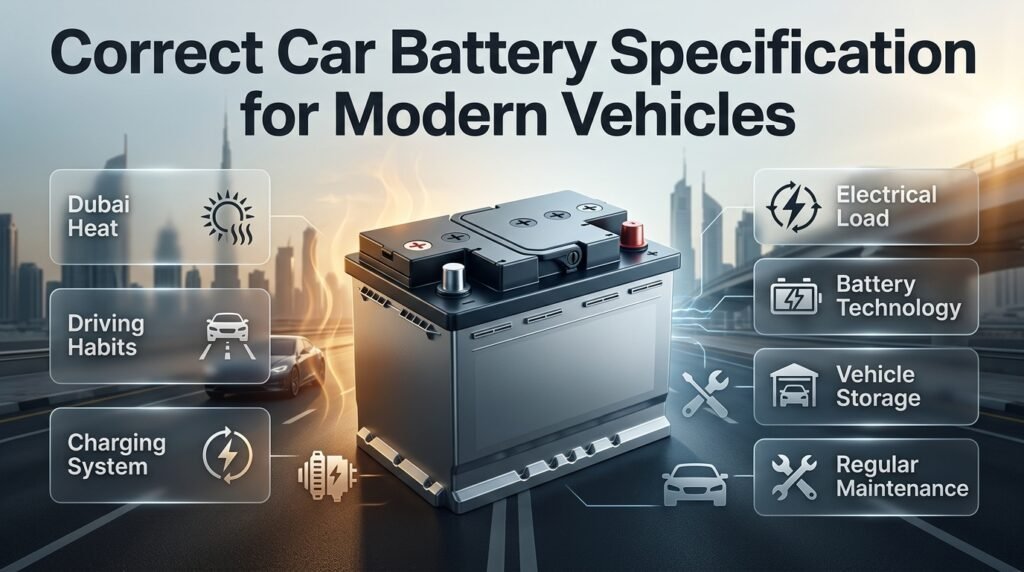 Correct car battery specification showing conventional, EFB, and AGM battery technologies for modern vehicles and electrical systems