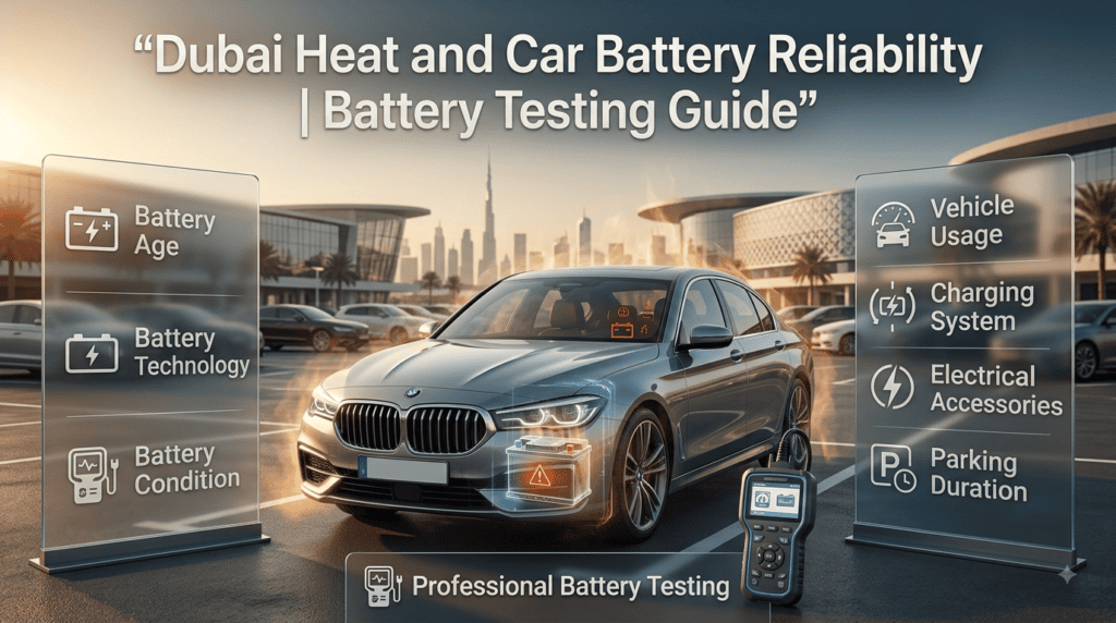 Dubai heat can accelerate car battery deterioration, making regular battery testing important for reliable vehicle starting.