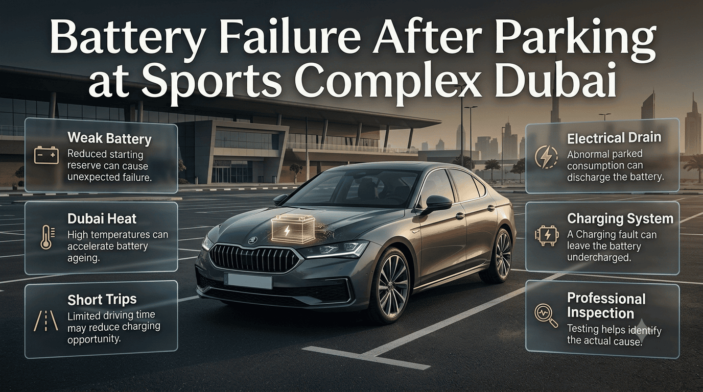 Battery failure after parking at sports complex Dubai